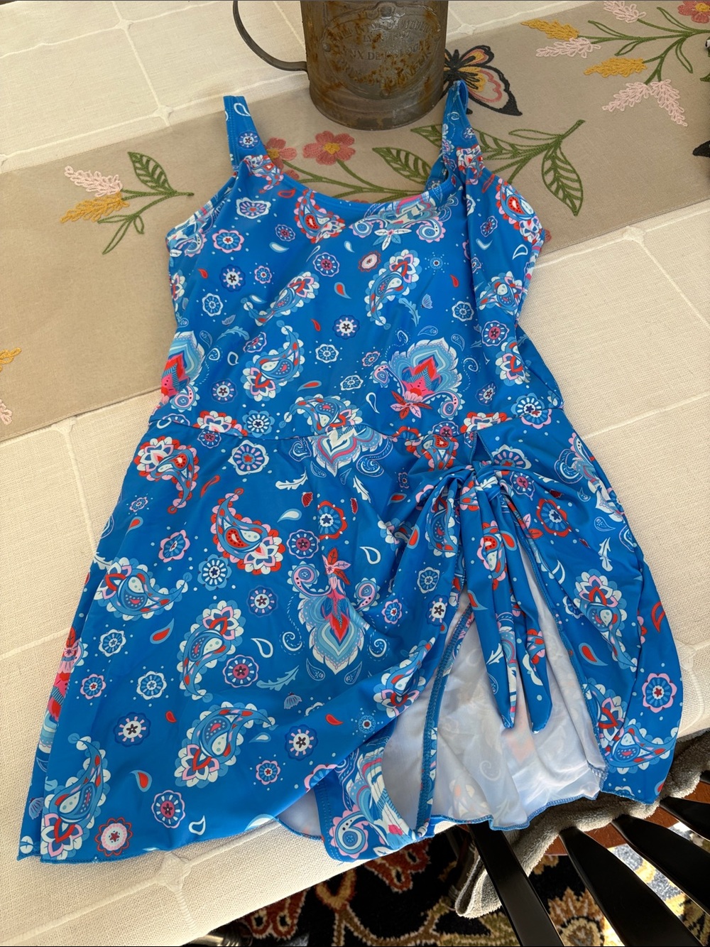 Blue Paisley Tie-Side Swim Dress by Curvyla